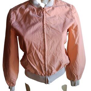 Wome'ns Small Vintage Bomber Jacket 70's Put On Peach Pink Ribbed Collar & Cuffs